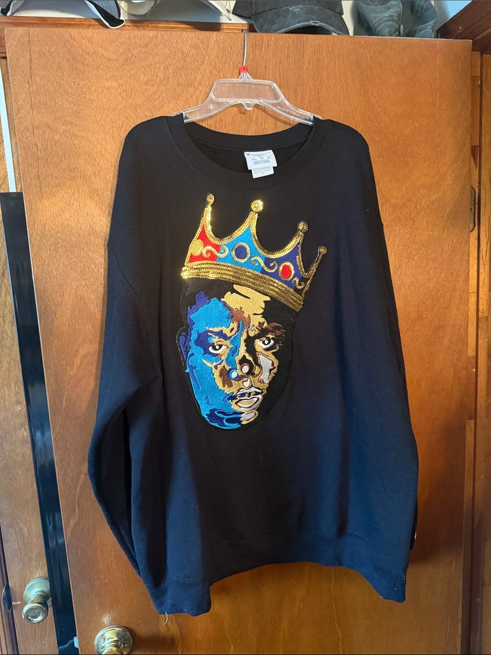 Champion Black Crewneck Sweater with Multicolor Crown Portrait
